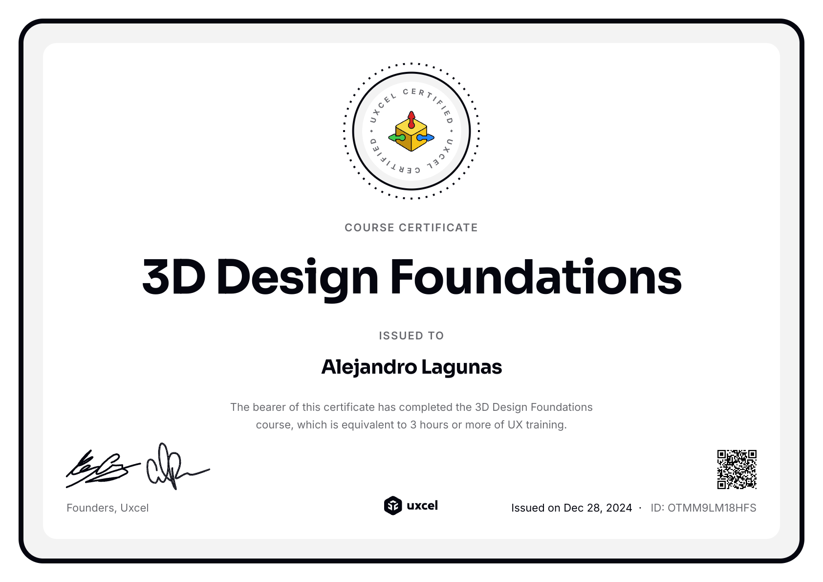 Alex's certificate